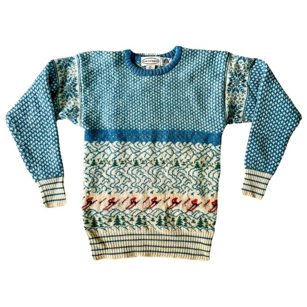Vintage Skier Motif Wool Crewneck Sweater